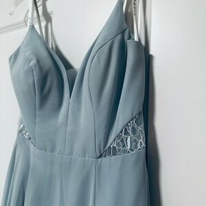 Elegant Blue Dress with Lace Detail